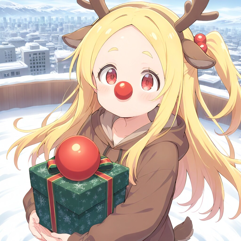 プレゼント配る際の応援として新しい赤い鼻をもらったトナカイ系女子