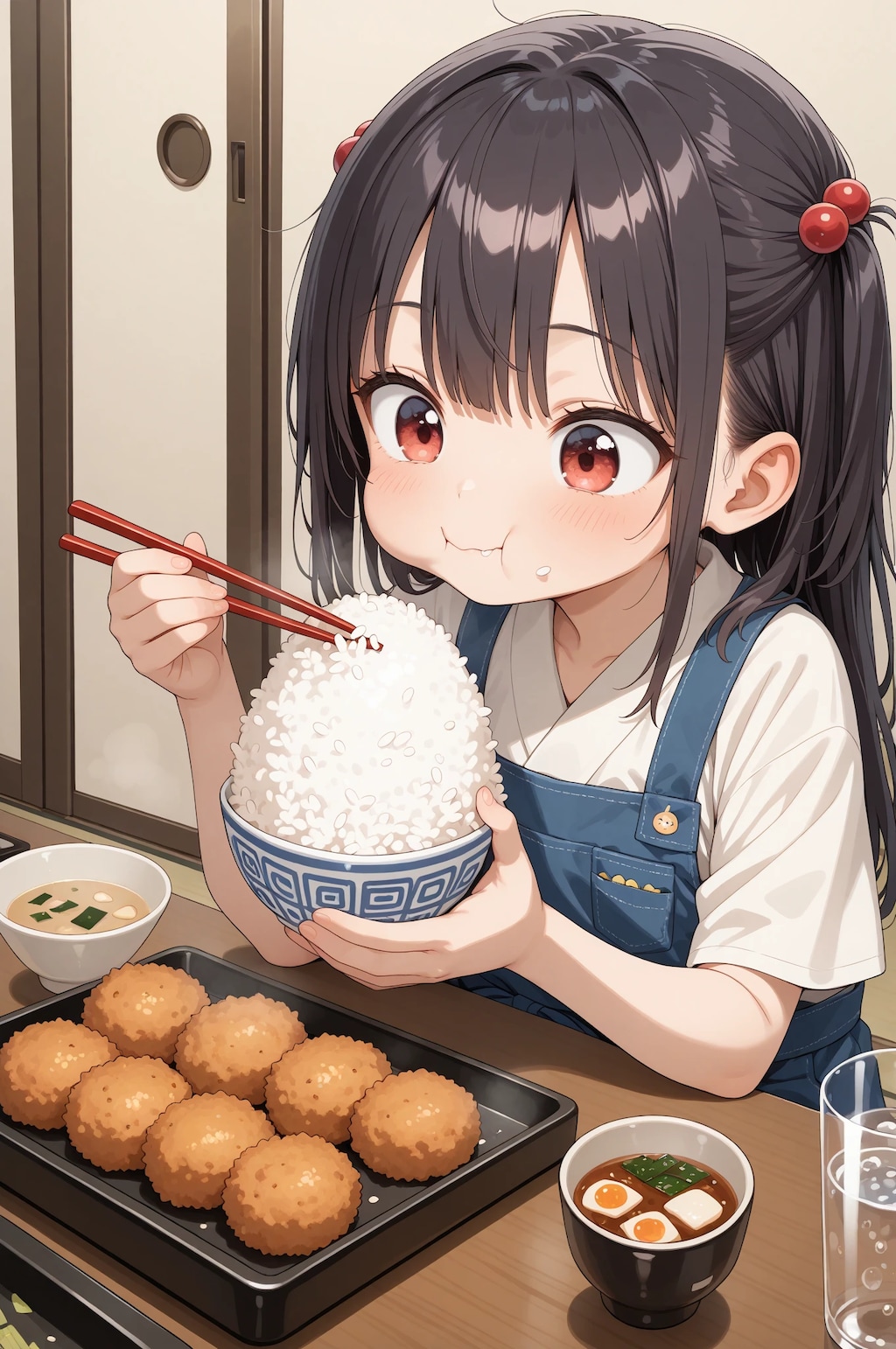 大盛りご飯とコロッケ