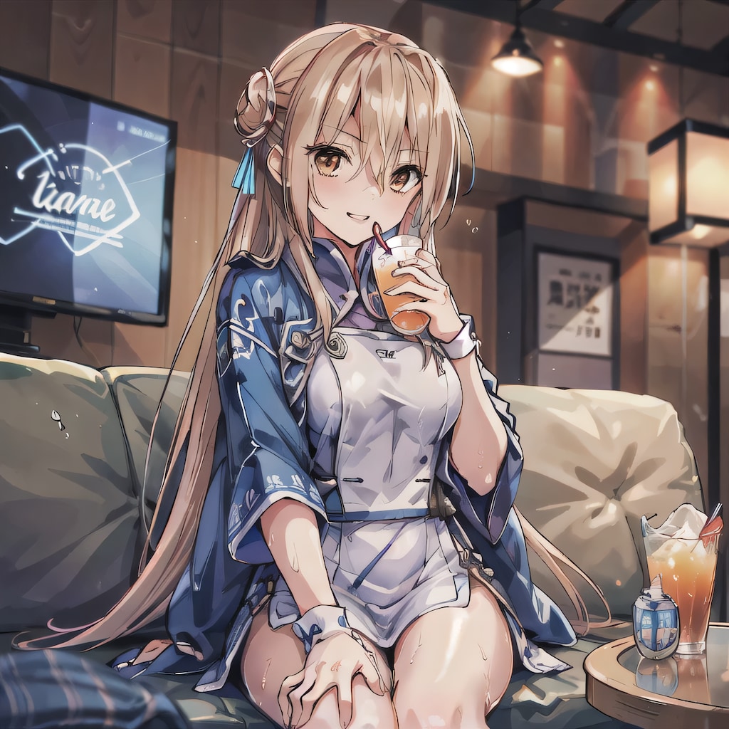 金髪ロングでリビングの少女