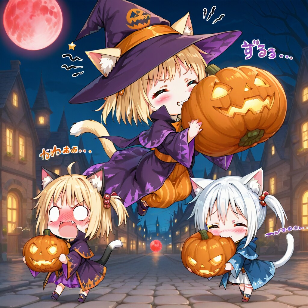 しゅりょうほんのうが働き、ついカボチャを捕まえてしまうねこ‼️