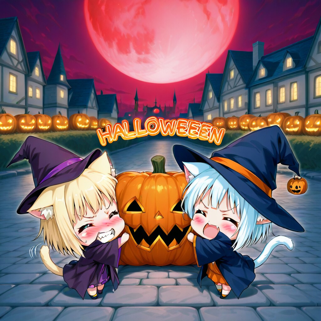 しゅりょうほんのうが働き、ついカボチャを捕まえてしまうねこ‼️