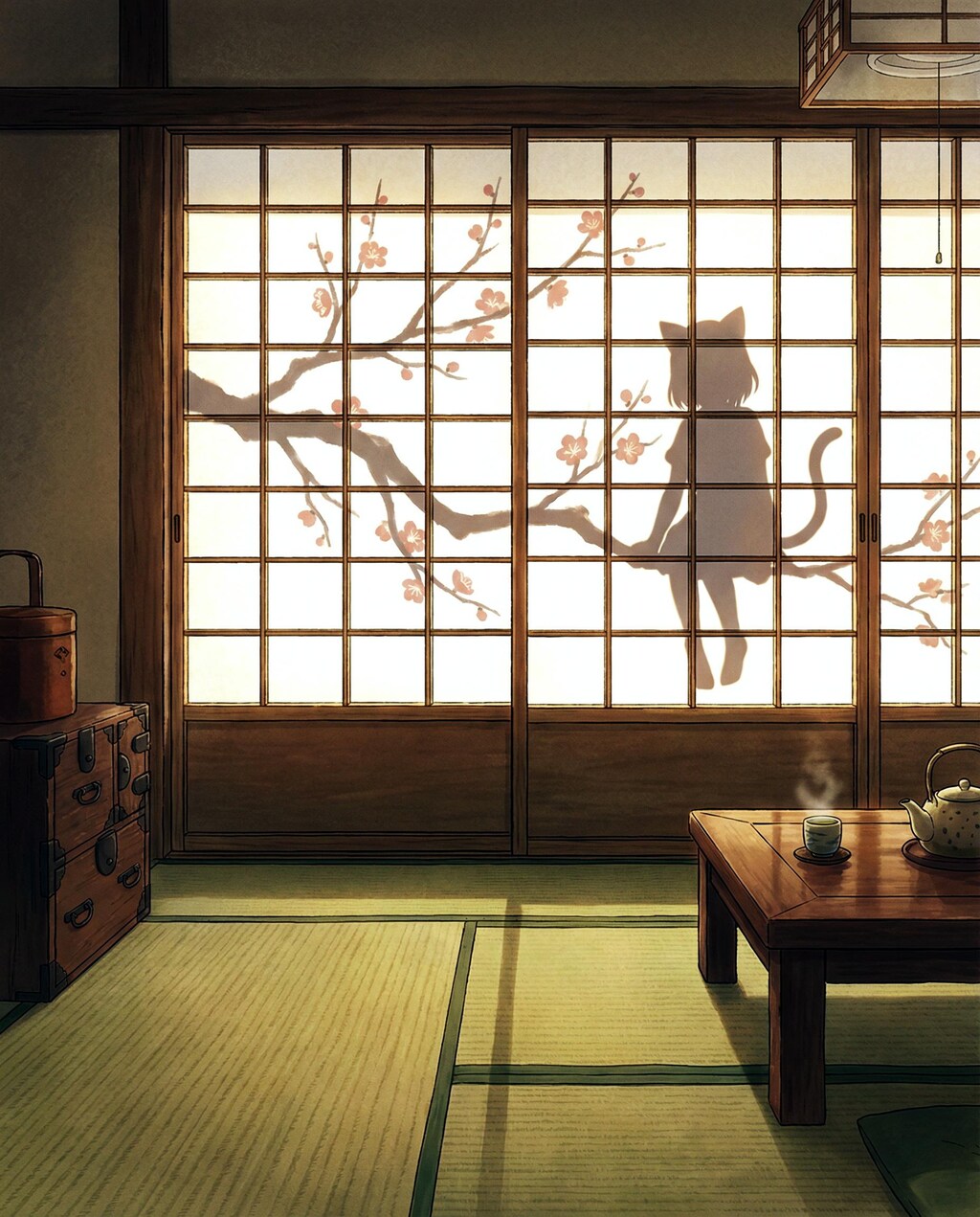 梅咲やせうじに猫の影法師