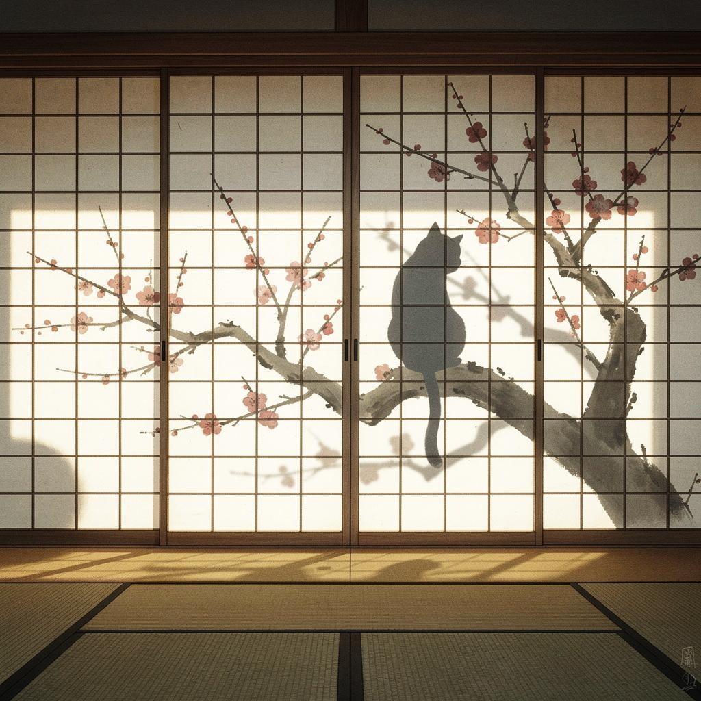 梅咲やせうじに猫の影法師