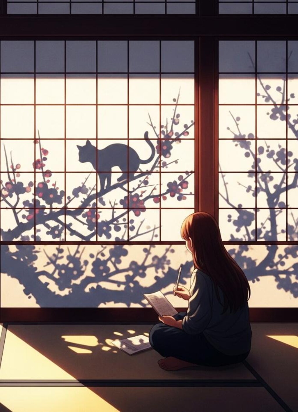 梅咲やせうじに猫の影法師
