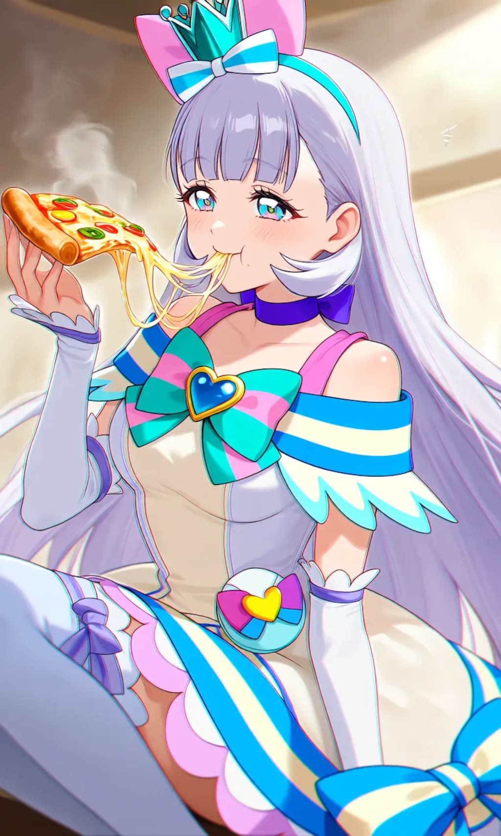 ピザ食べるニャミー