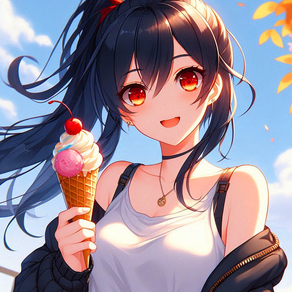 アイスクリームと、黒髪ポニーテール少女＊(2枚)