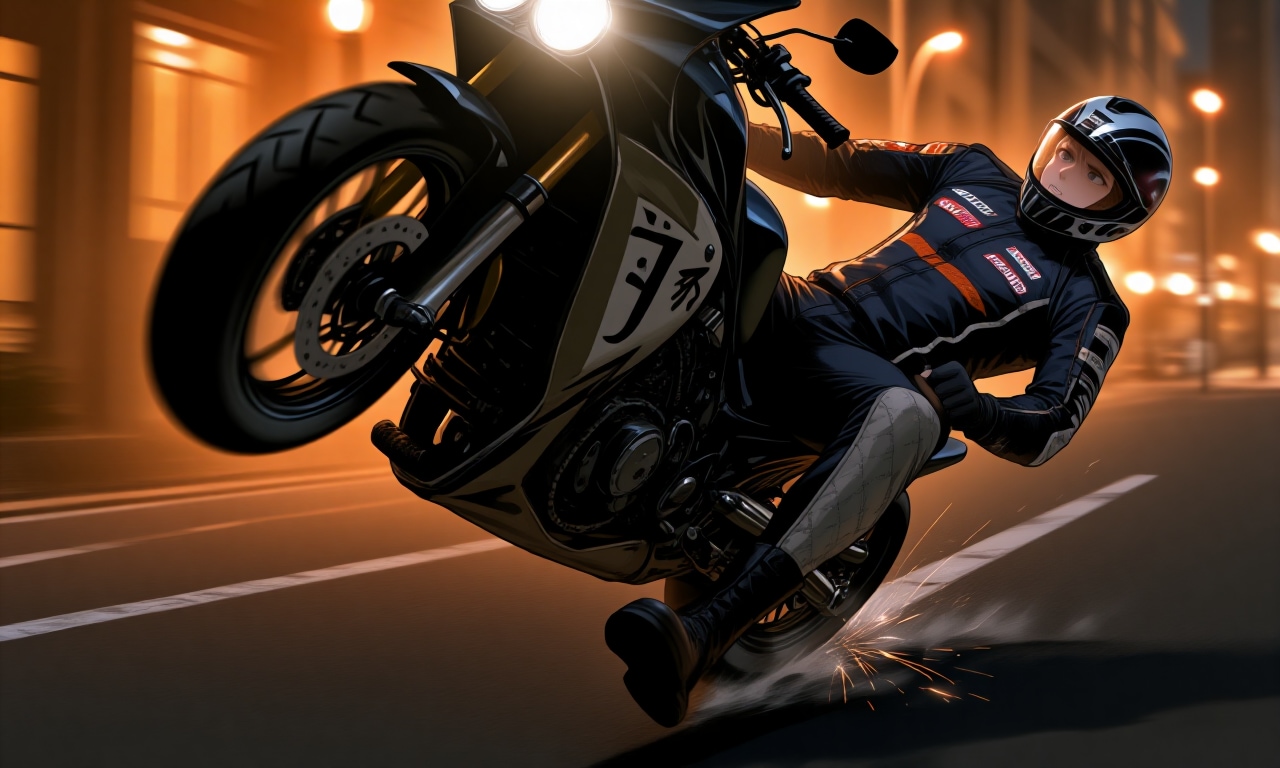 バイクの前輪を上げて走るアクシデント