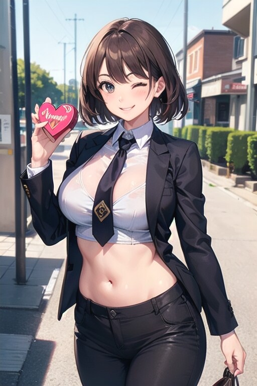 へそ出しスーツOLのバレンタイン