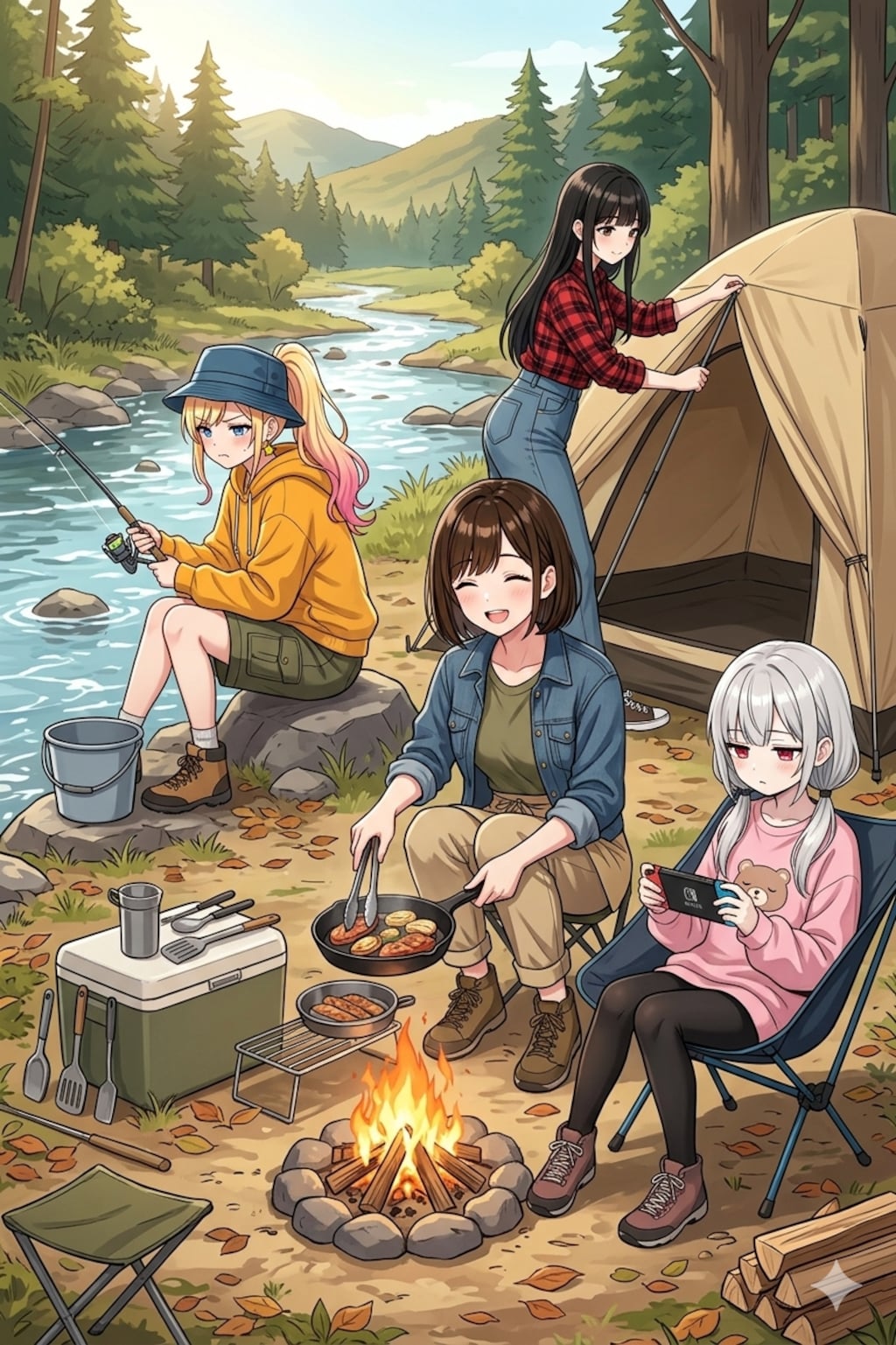 キャンプするうちの子達