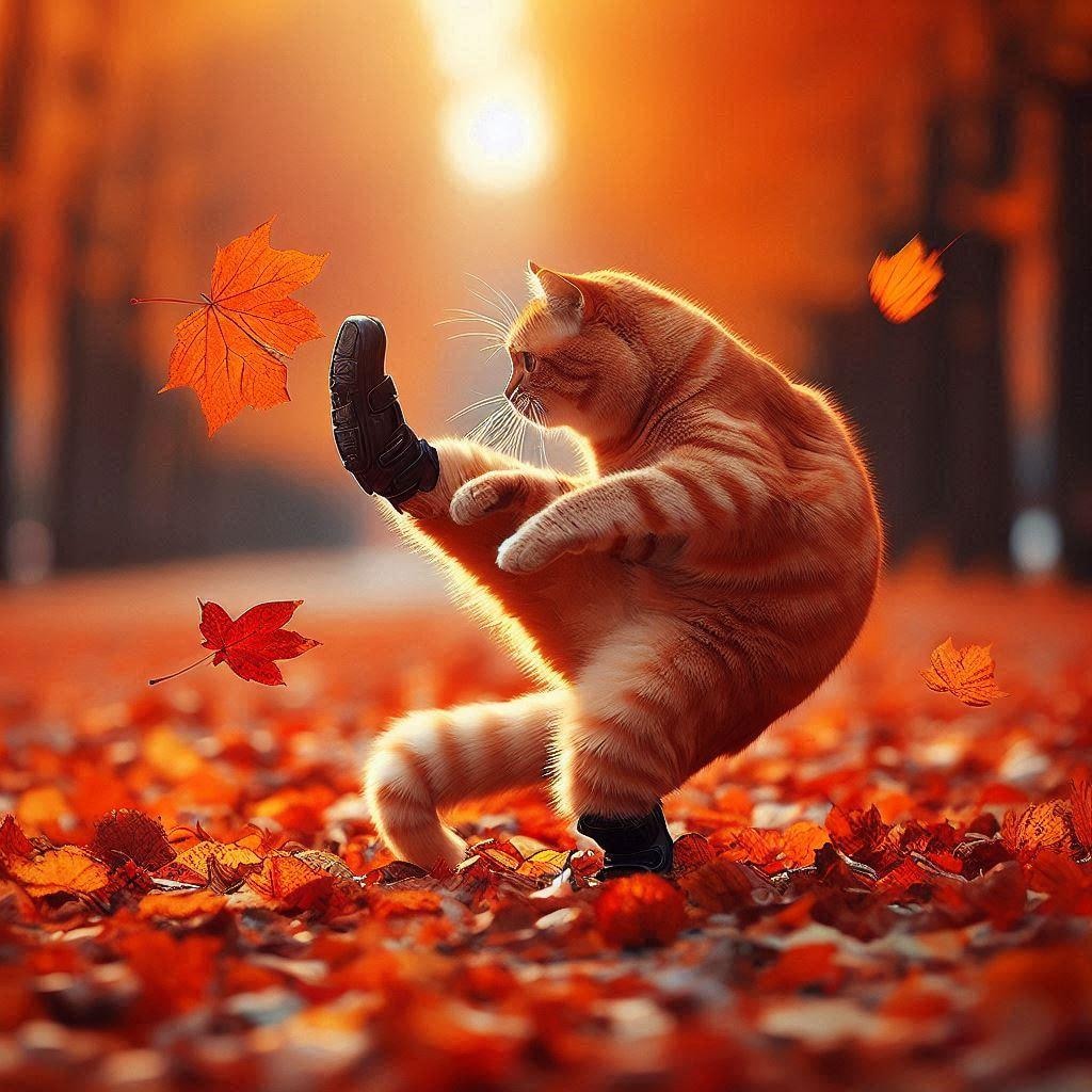 紅葉狩る猫