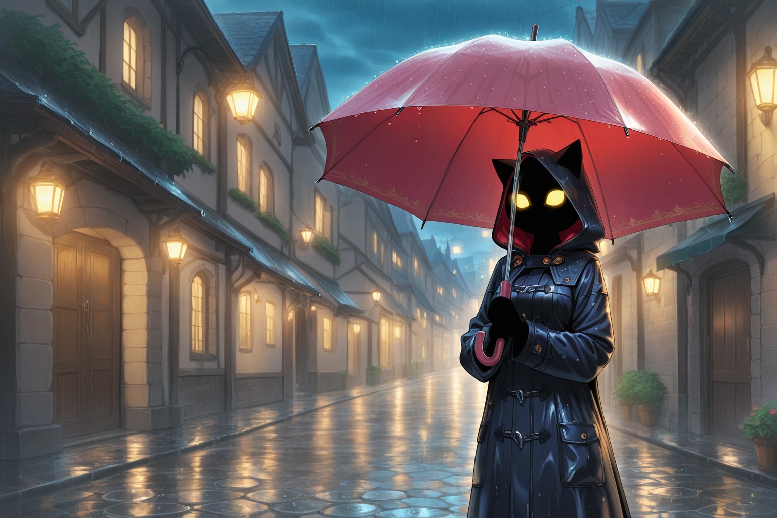 ”雨は降れども、雨に歌うよ猫の声“