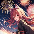 花火を楽しむ猫耳少女 3枚目