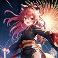 花火を楽しむ猫耳少女 4枚目