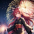 花火を楽しむ猫耳少女 2枚目