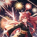 花火を楽しむ猫耳少女 5枚目