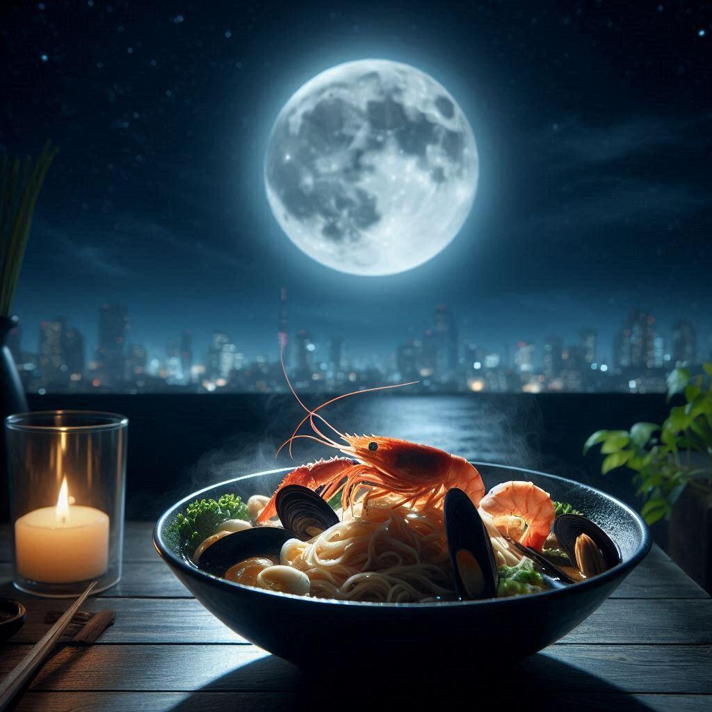 月夜のseafood noodle