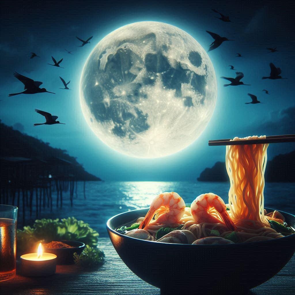 月夜のseafood noodle