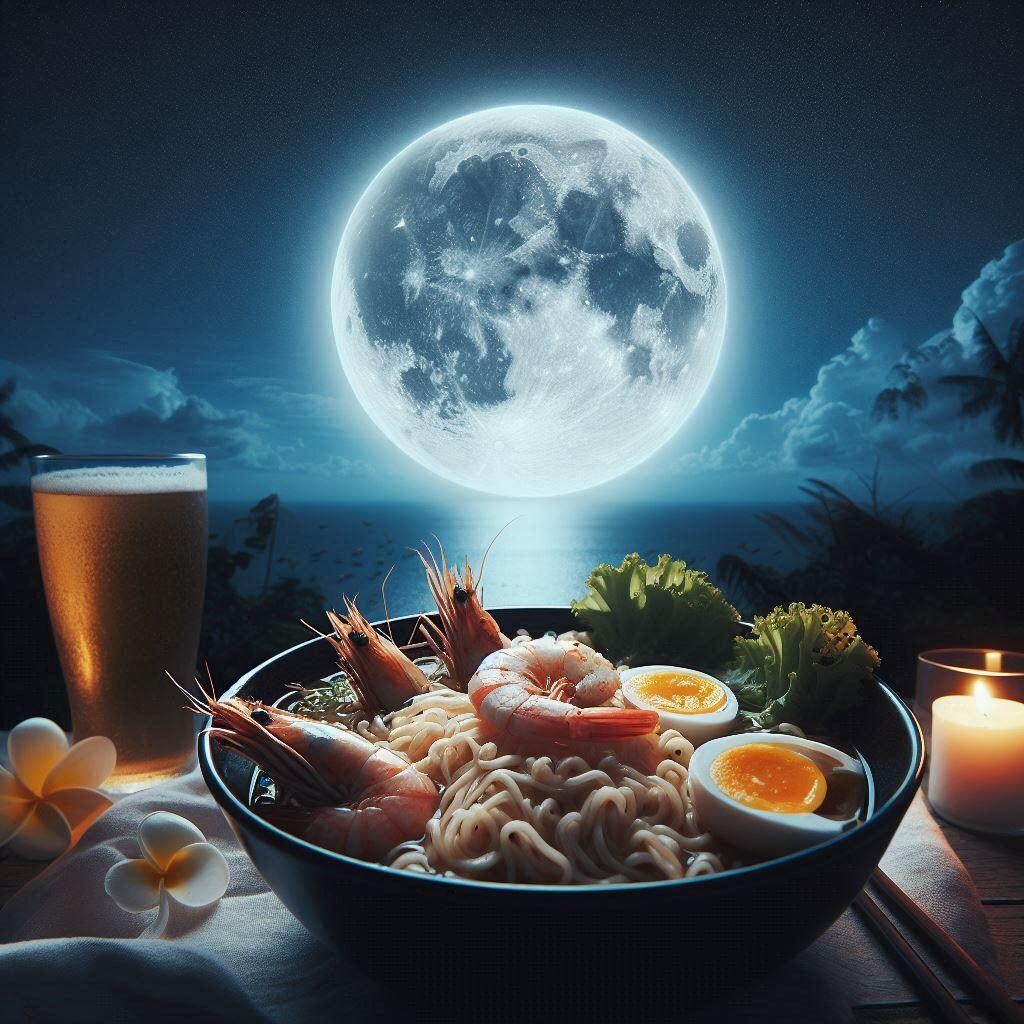 月夜のseafood noodle