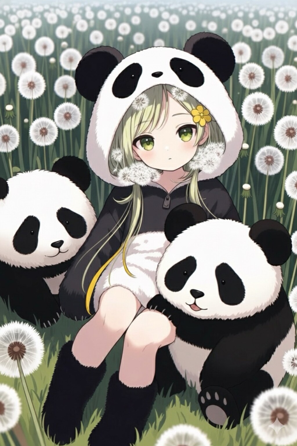 たんぽぽパンダ娘とパンダ