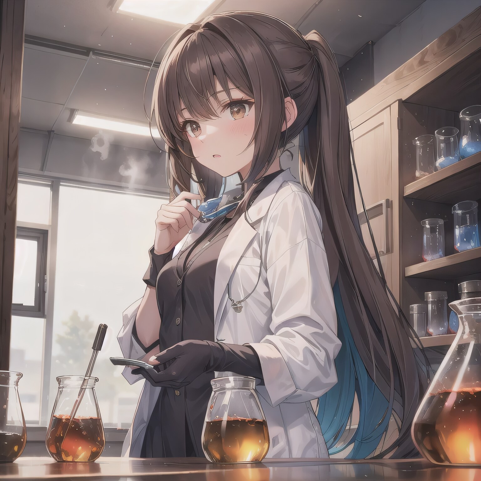 茶髪ポニテで白衣の少女２ | の人気AIイラスト・グラビア