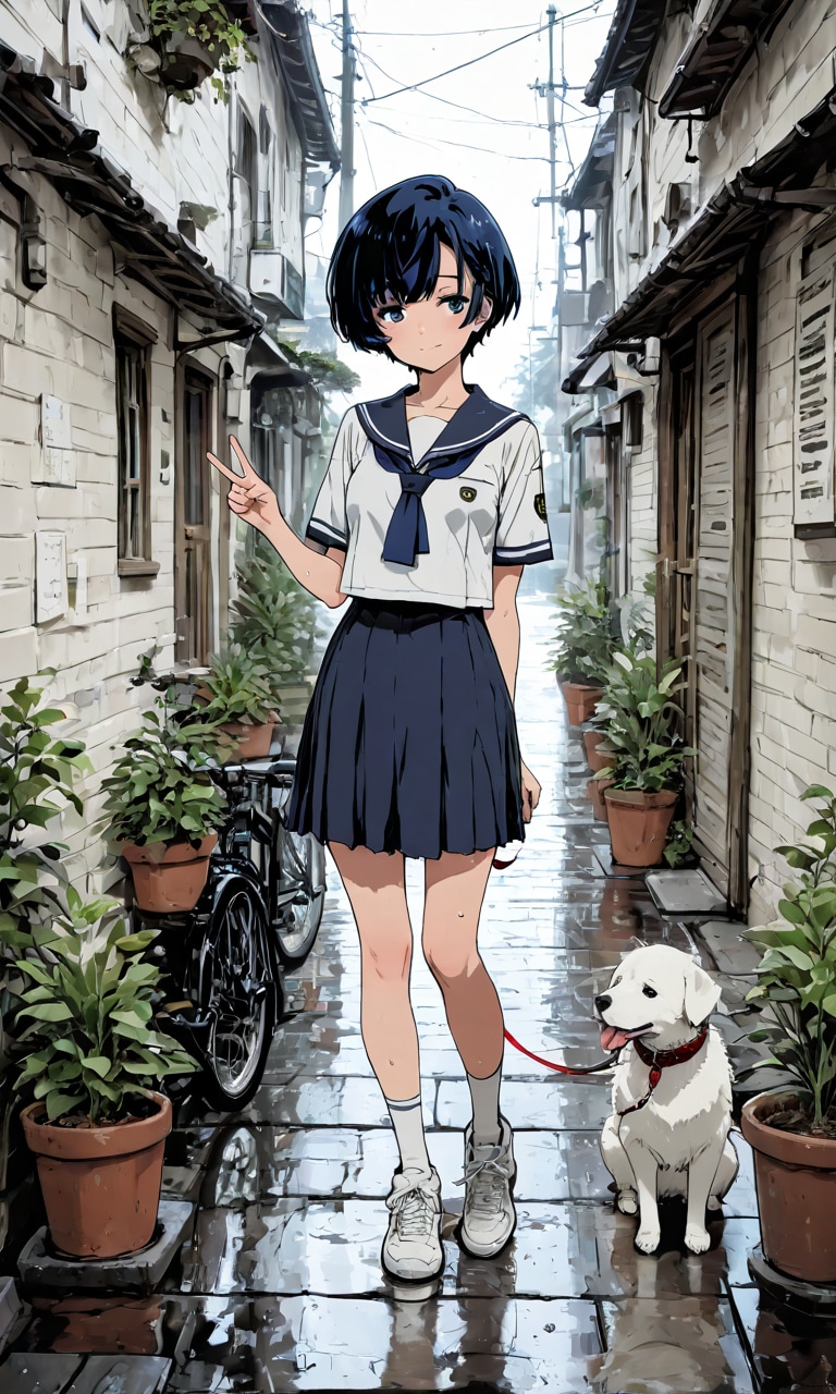 ワンコと一緒に柑菜ちゃん | の人気AIイラスト・グラビア