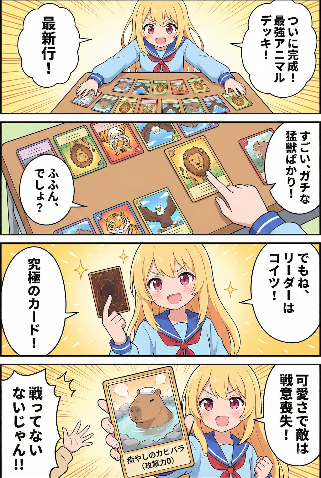 トレカ自慢する金髪ちゃん