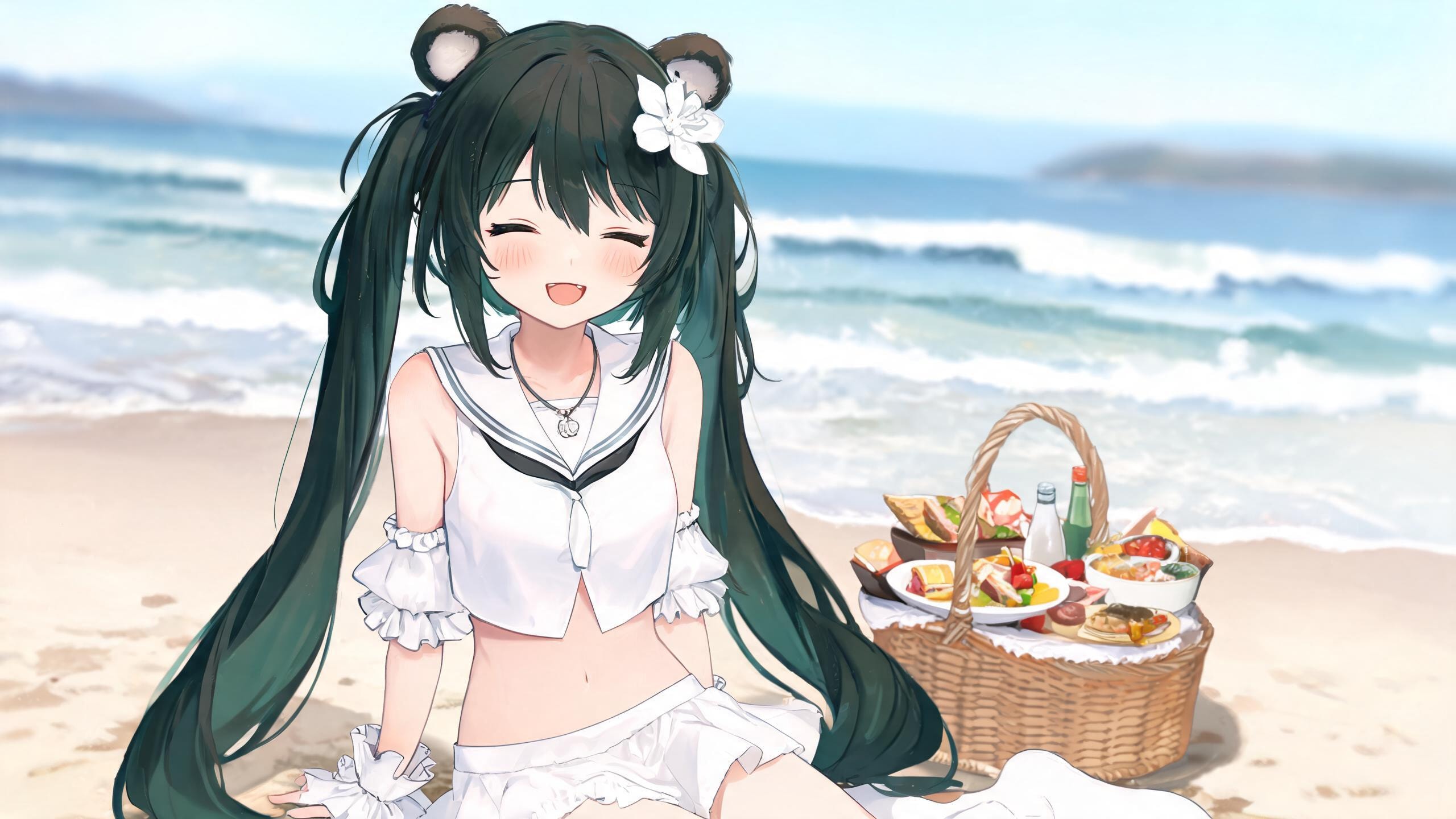 純真ちっぱい(JC)女の子と波打ち際デート | の人気AIイラスト・グラビア
