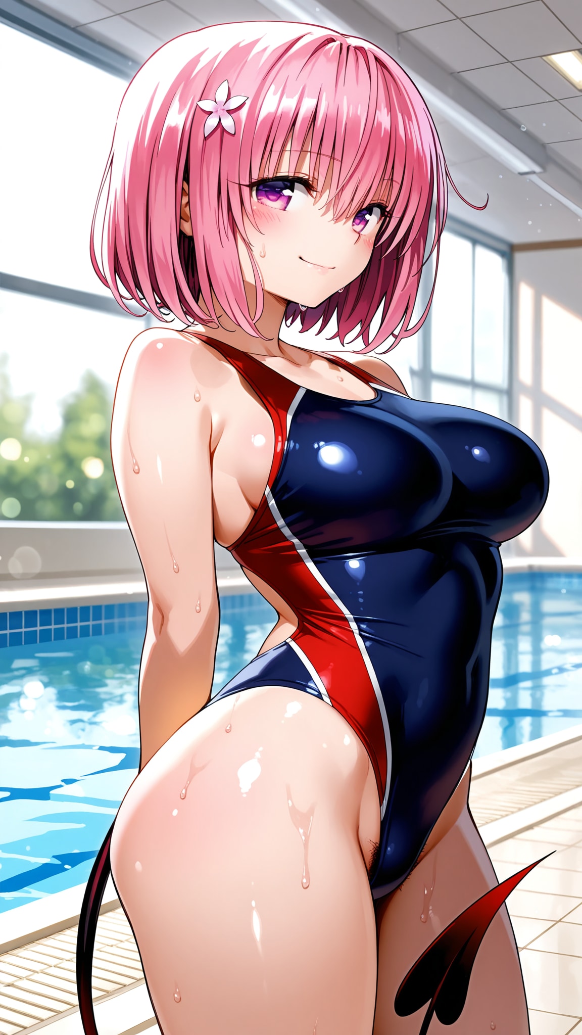 撮影中は小悪魔スマイル→更衣室で無防備脱衣。ピンク髪巨乳・モ◯の競泳水着ロッカー盗撮 vol.4