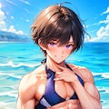 【R15】海と、水着の黒髪短髪男性★(7枚) 4枚目