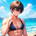 【R15】海と、水着の黒髪短髪男性★(7枚) 3枚目