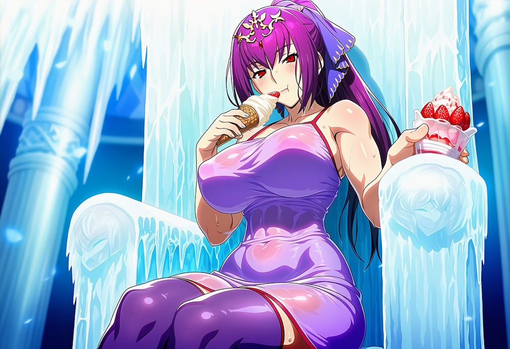 アイスソード＆アイス食べるサンドレスコスプレ女神人妻