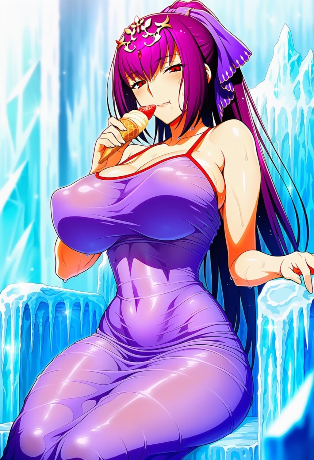 アイスソード＆アイス食べるサンドレスコスプレ女神人妻