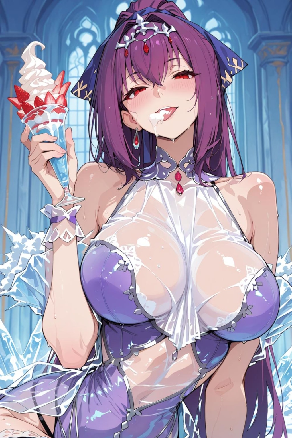 アイスソード＆アイス食べるサンドレスコスプレ女神人妻