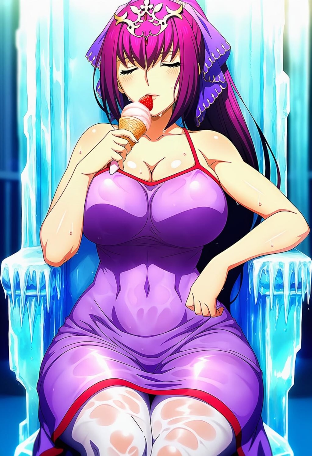 アイスソード＆アイス食べるサンドレスコスプレ女神人妻
