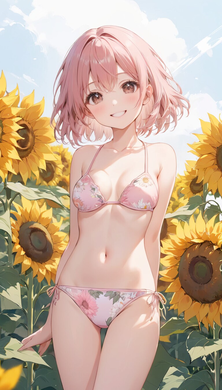 向日葵畑とビキニのたま
