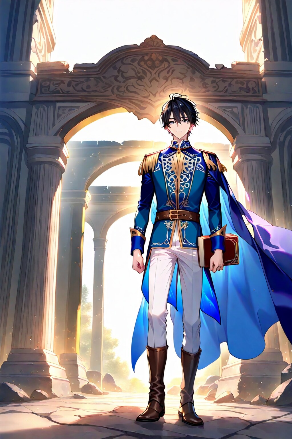 幻想的な古代遺跡の前、大柄な男性魔導士1-1-2-3-6