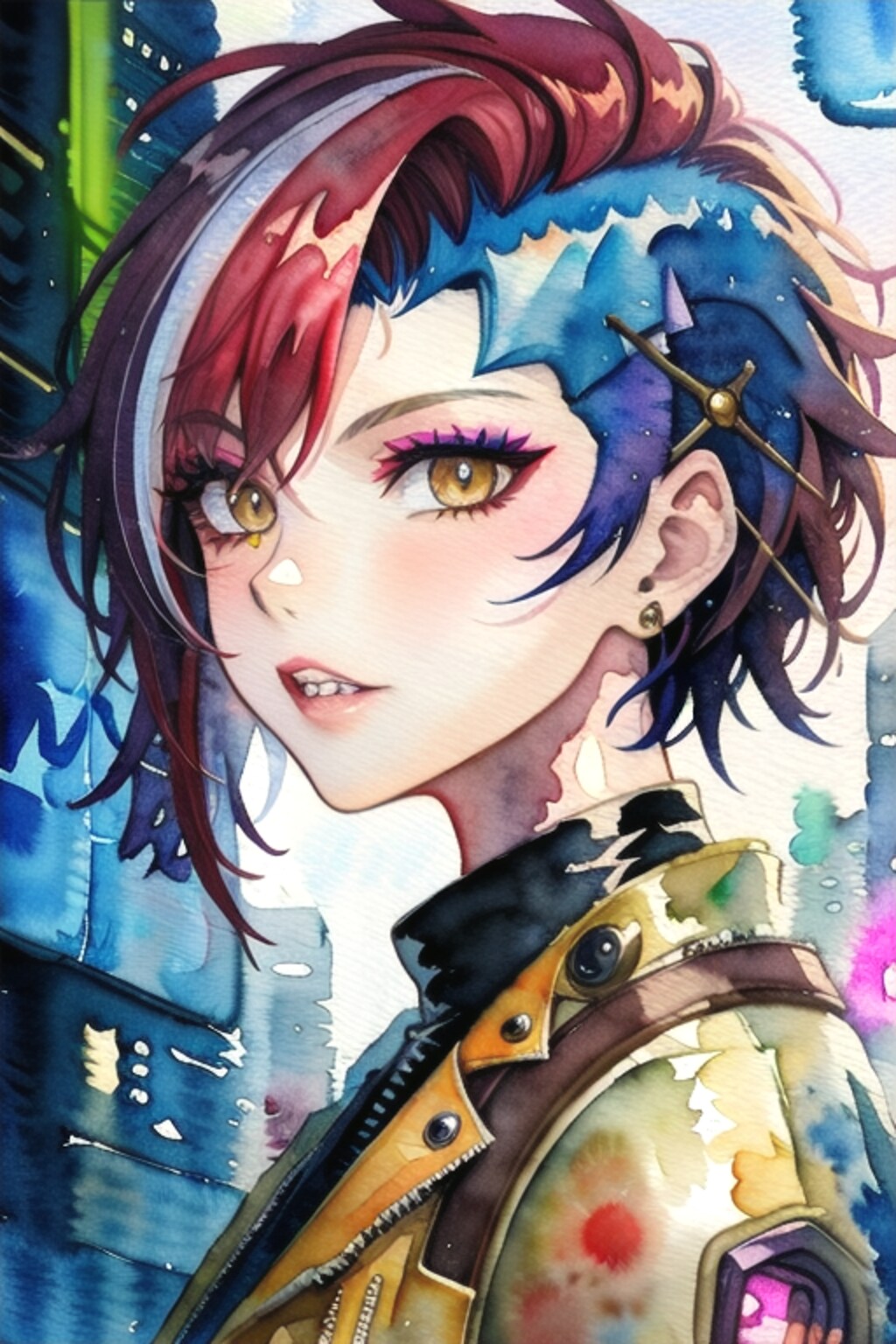 サイバーパンクの水彩画