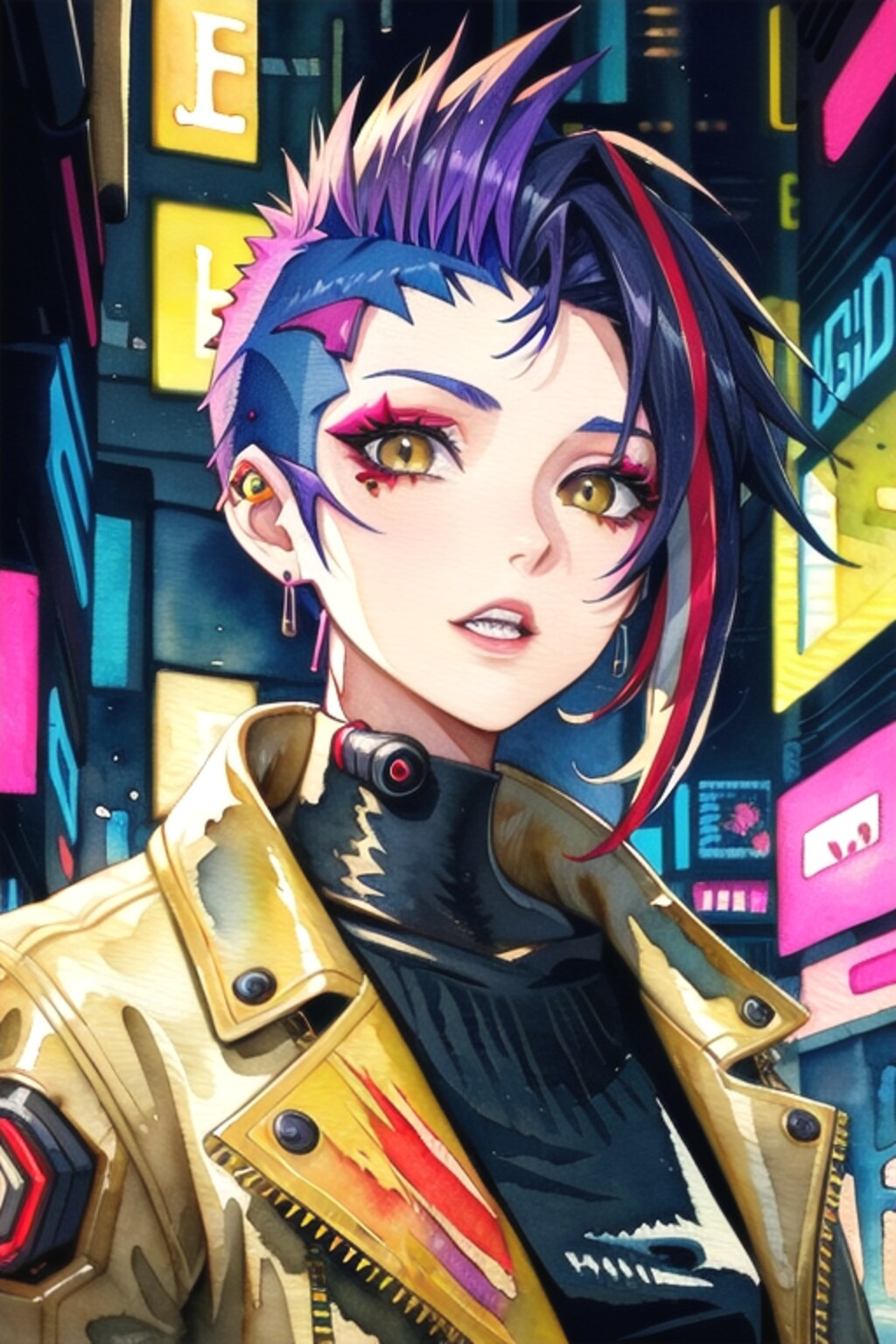 サイバーパンクの水彩画