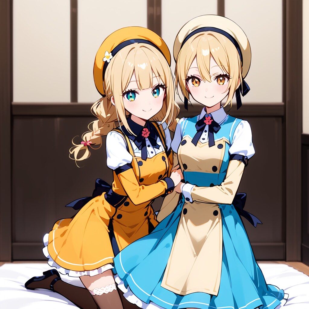 帽子を被った姉妹