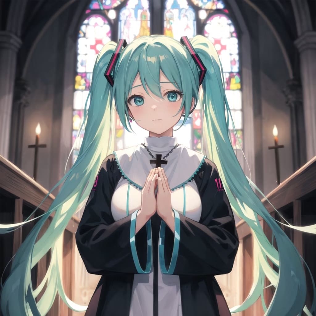 祈りを捧げるミクさん