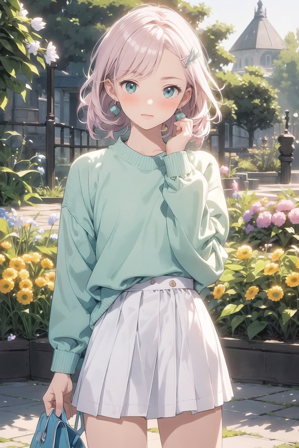ミントグリーンニットの女の子