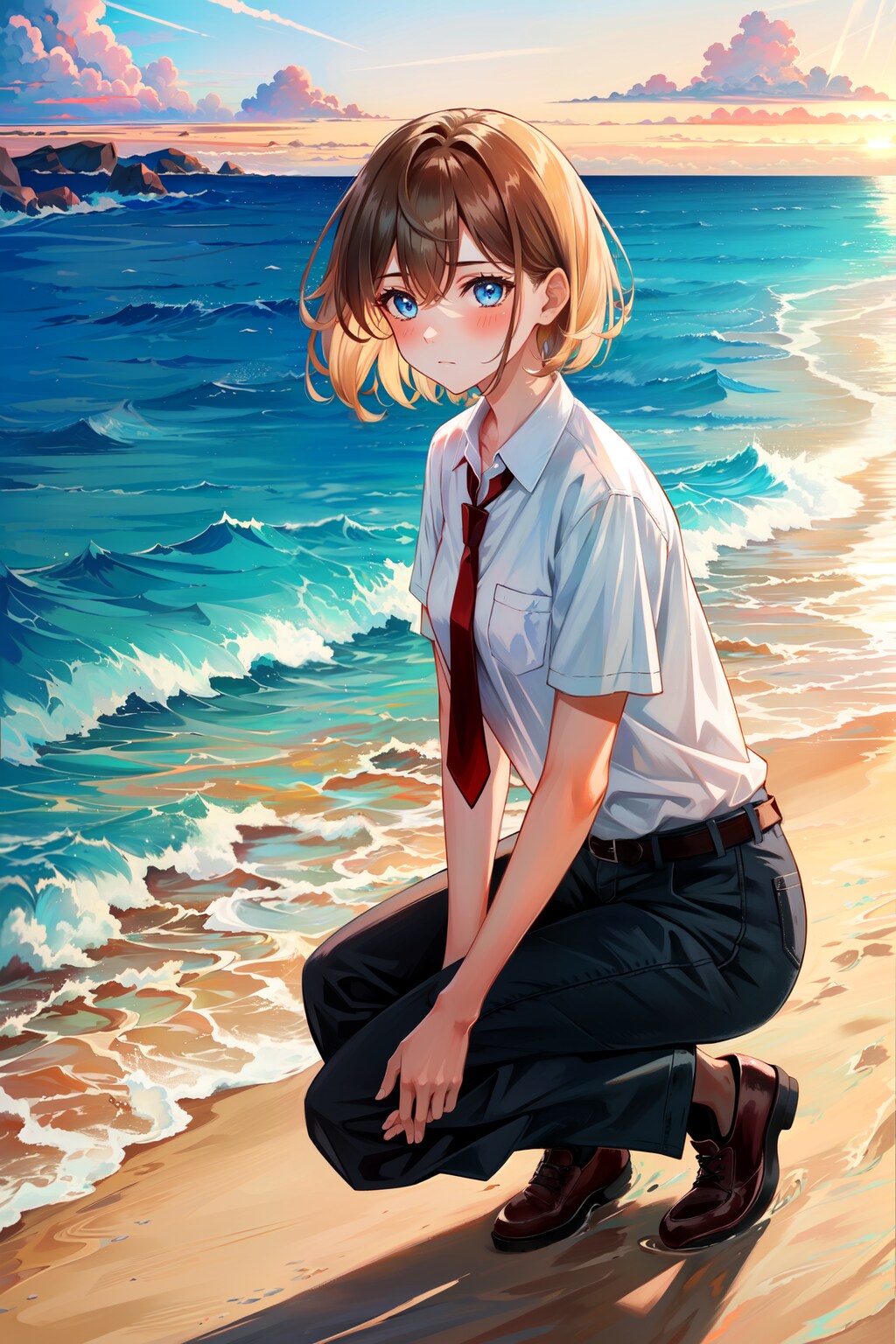 海に来たやけに凛々しい図書館司書
