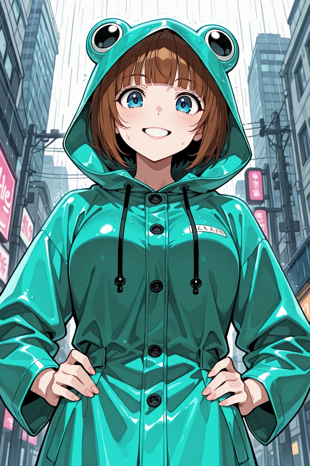 雨合羽の女の子