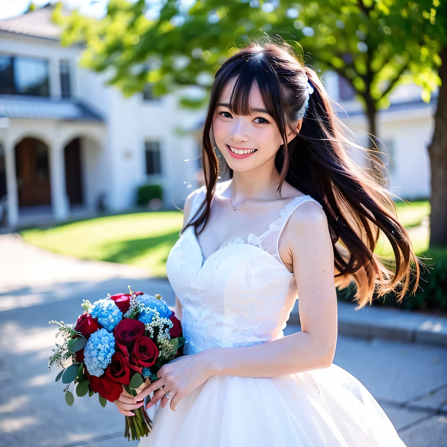 黒髪ロングでウェディングドレスの美女１０１ | の人気AIイラスト・グラビア