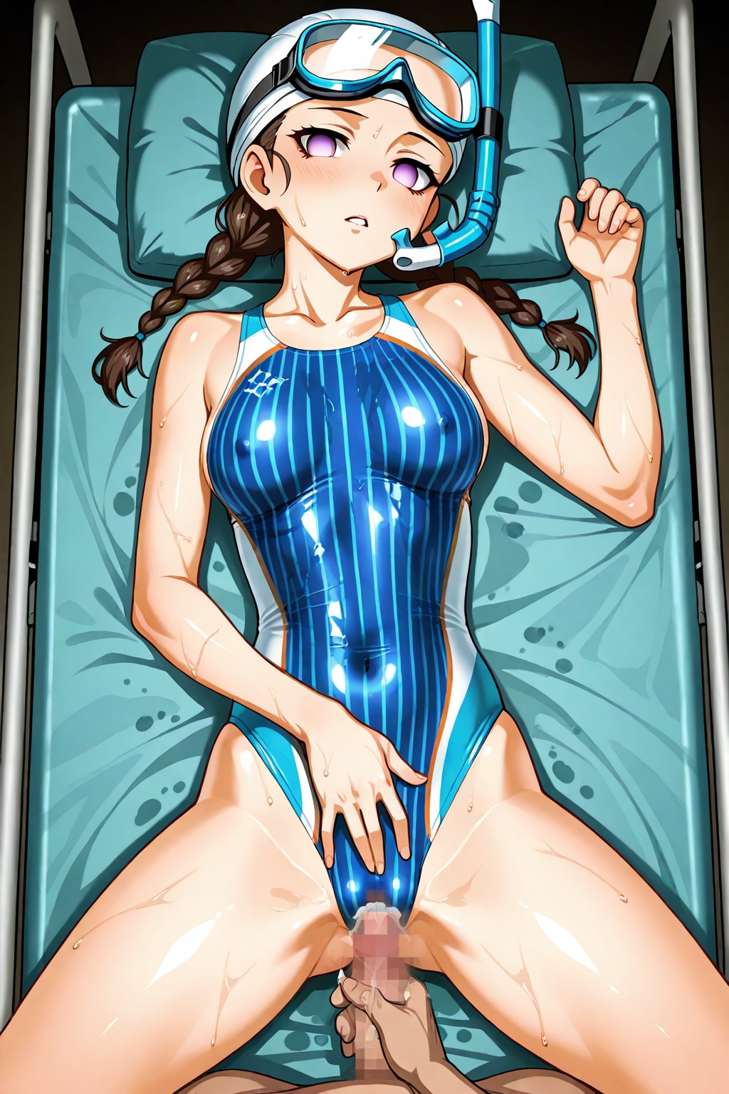 自慰しながら射精させる催眠状態で競泳水着の少女