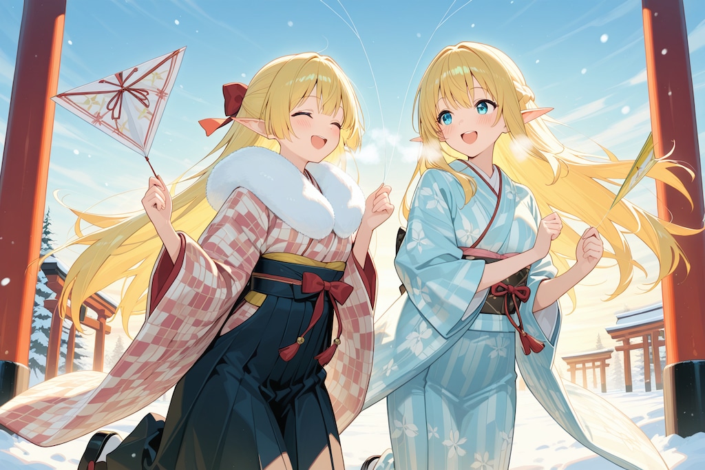 凧あげ？しているエルフの女の子