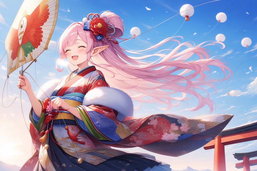 凧あげ？しているエルフの女の子