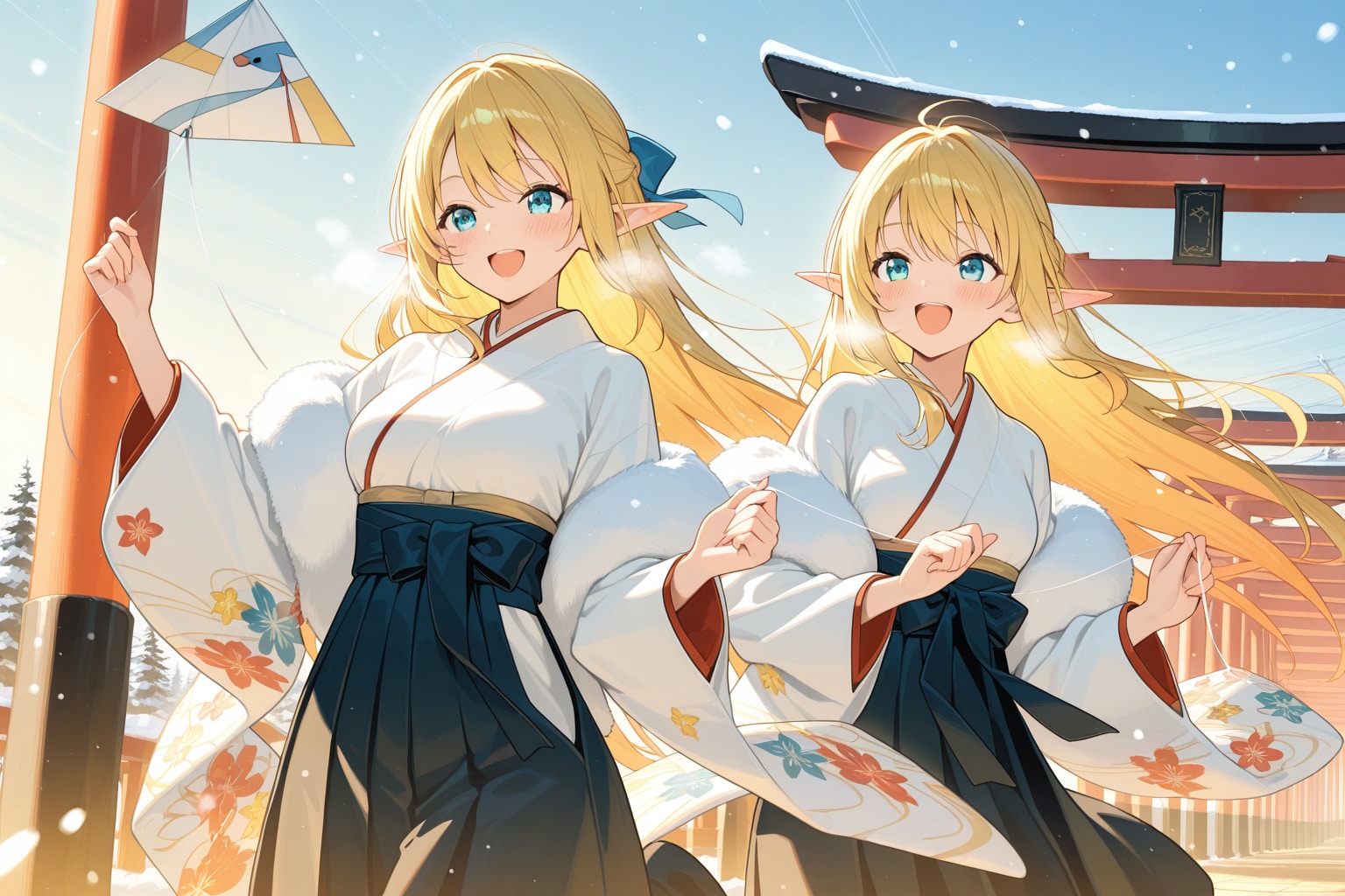 凧あげ？しているエルフの女の子 | の人気AIイラスト・グラビア