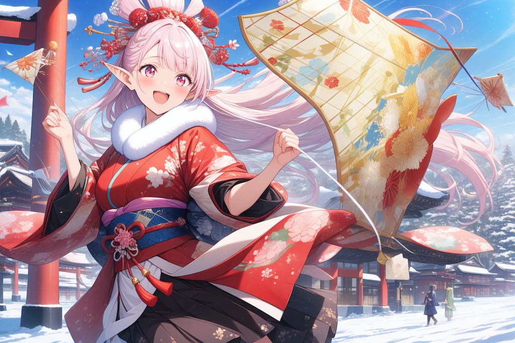 凧あげ？しているエルフの女の子