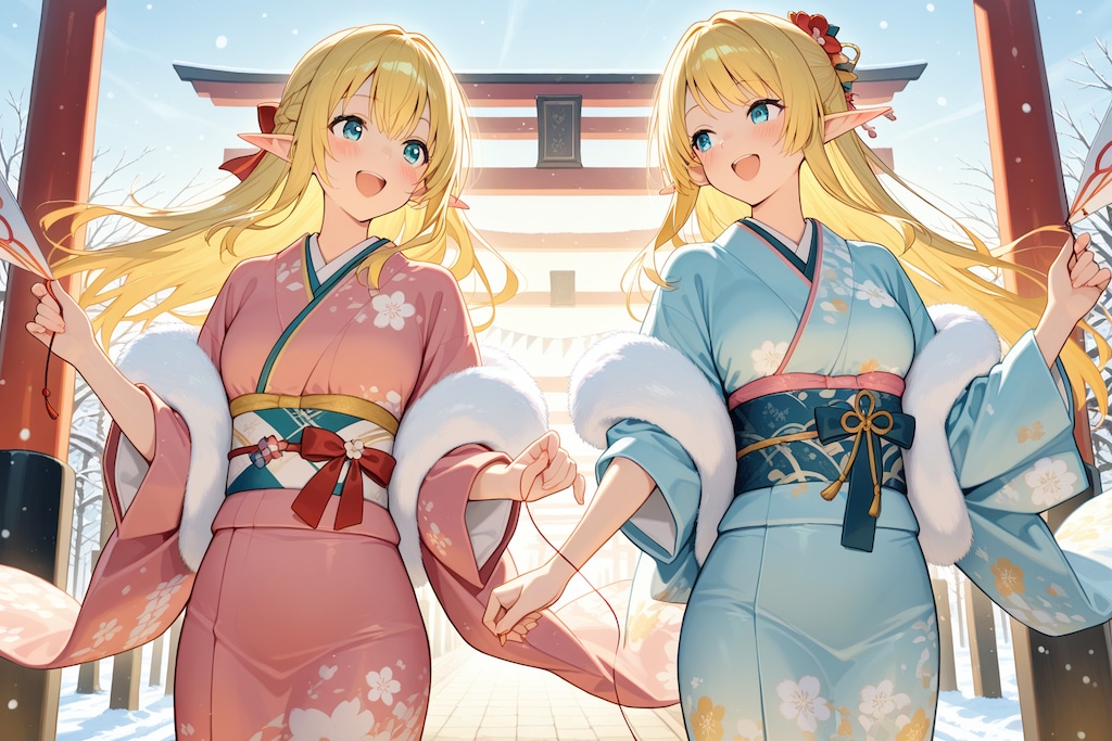 凧あげ？しているエルフの女の子